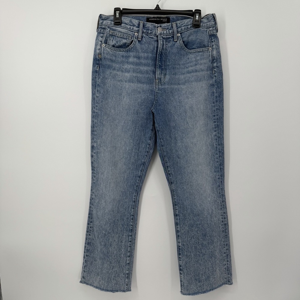 Veronica Beard Jeans Carly Kick Flare 29 High Rise Raw Hem Light Wash Denim Fade